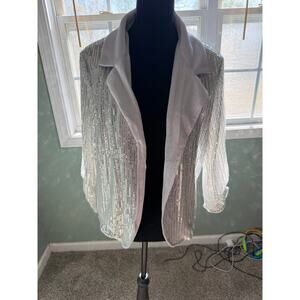 Grace Karin Champagne Silver Full Sequin Sheer Jacket Size L